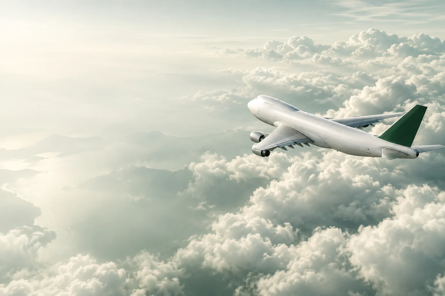 Cena ilustrativa de um avião cargueiro sobre as nuvens